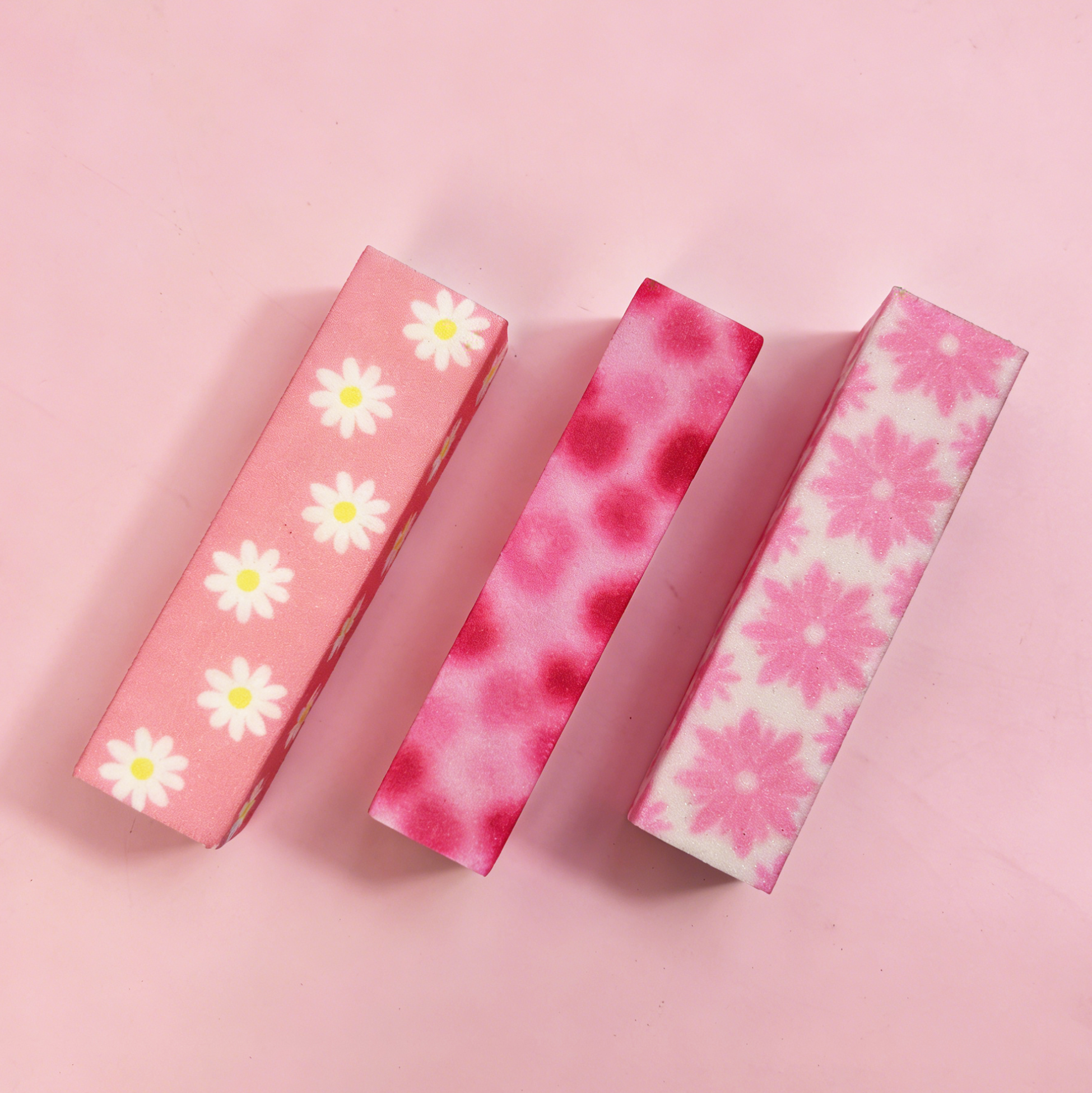 Set of 3 4-Sided Nail Buffer Block Pink Floral Nail File