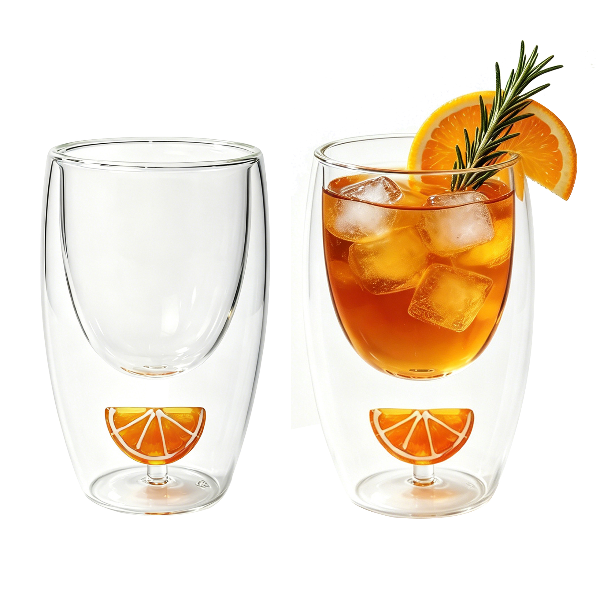 Set of 2 300ml Orange Slice Double Wall Glass Cup