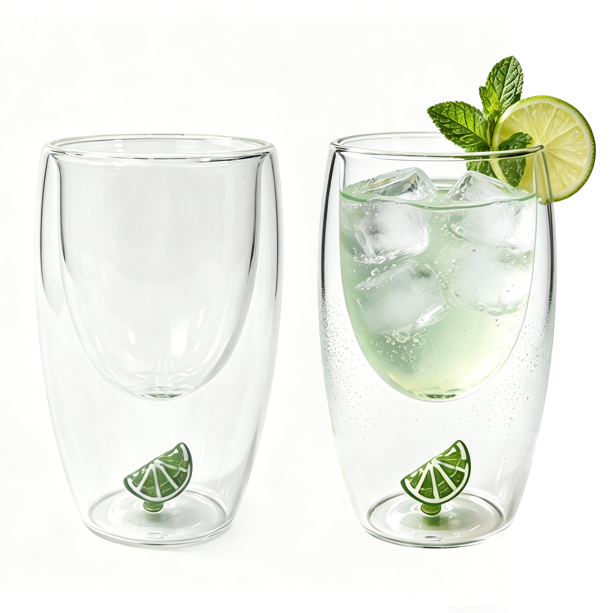 Set of 2 300ml Lime Double Wall Glass Cup
