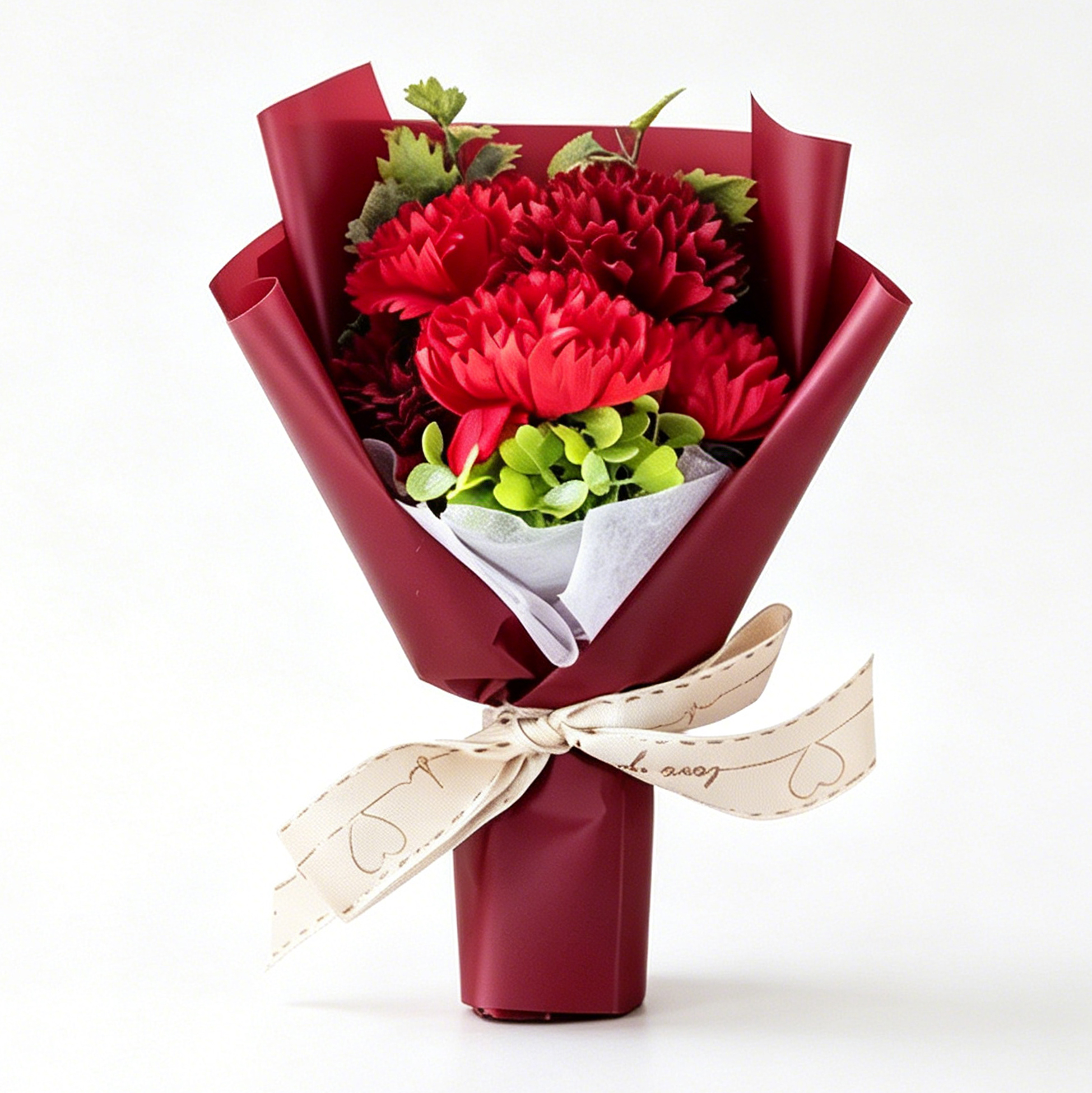 Artificial Red Carnation Flower Bouquet with Gift Box