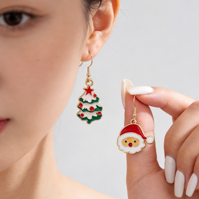 Christmas Santa Claus & Christmas Tree Dangle Earrings