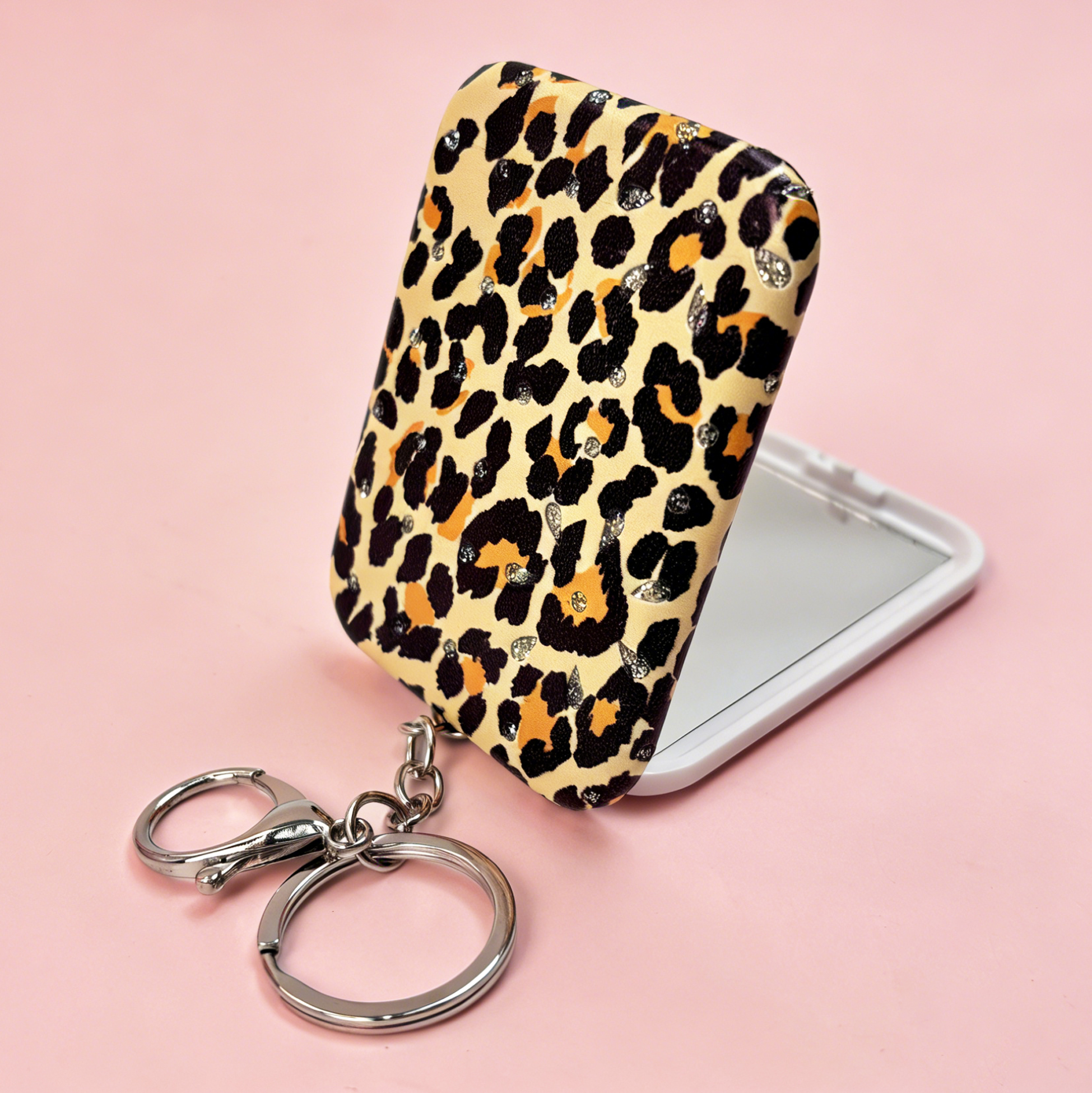 Rhinestone Leopard Print Compact Mirror