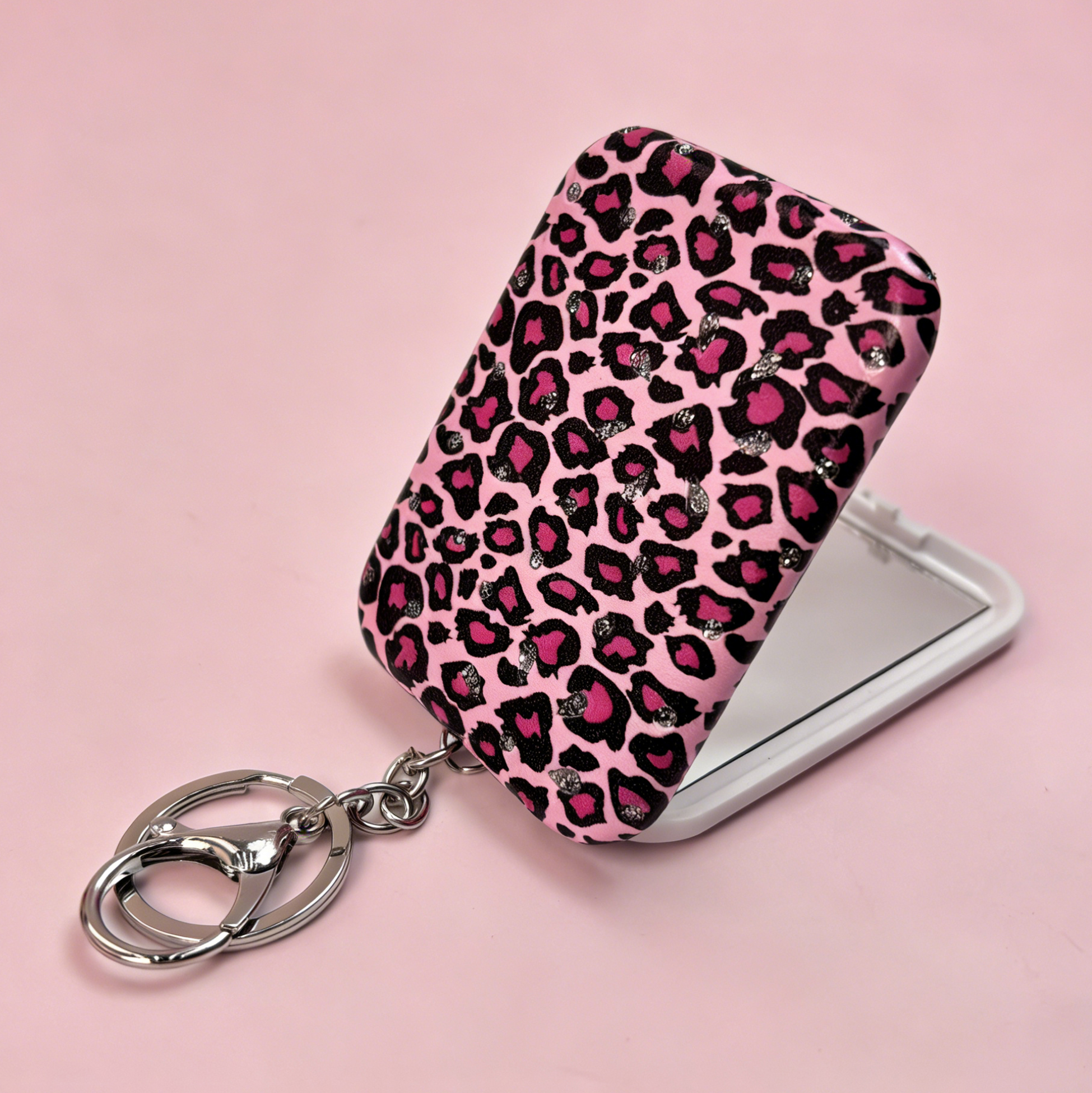 Pink Leopard Print Compact Mirror