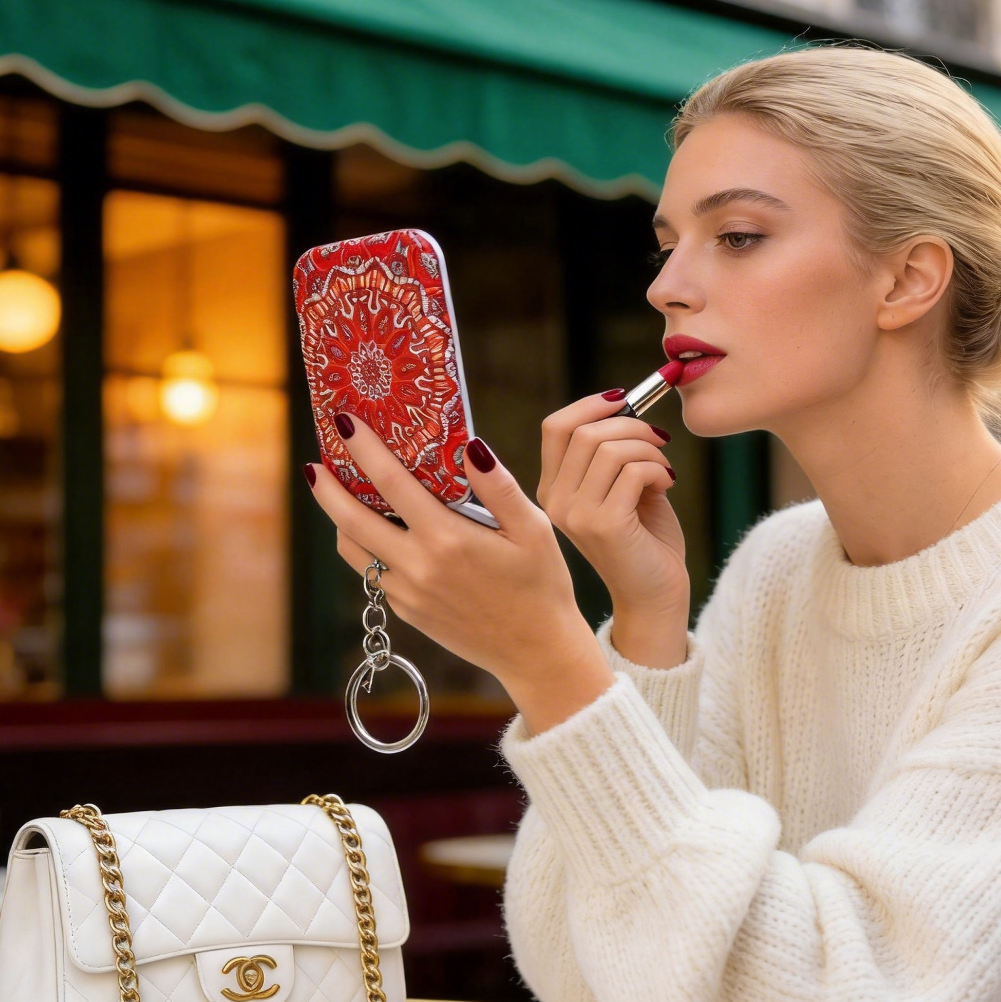 Red Mandala Print Rectangular Compact Mirror