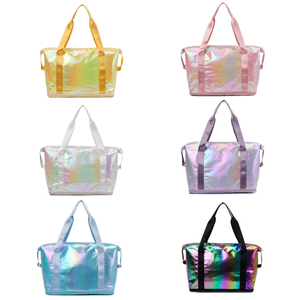 Holographic Gym Tote Bag, 41L Waterproof Iridescent Sports Travel Duffle Bag