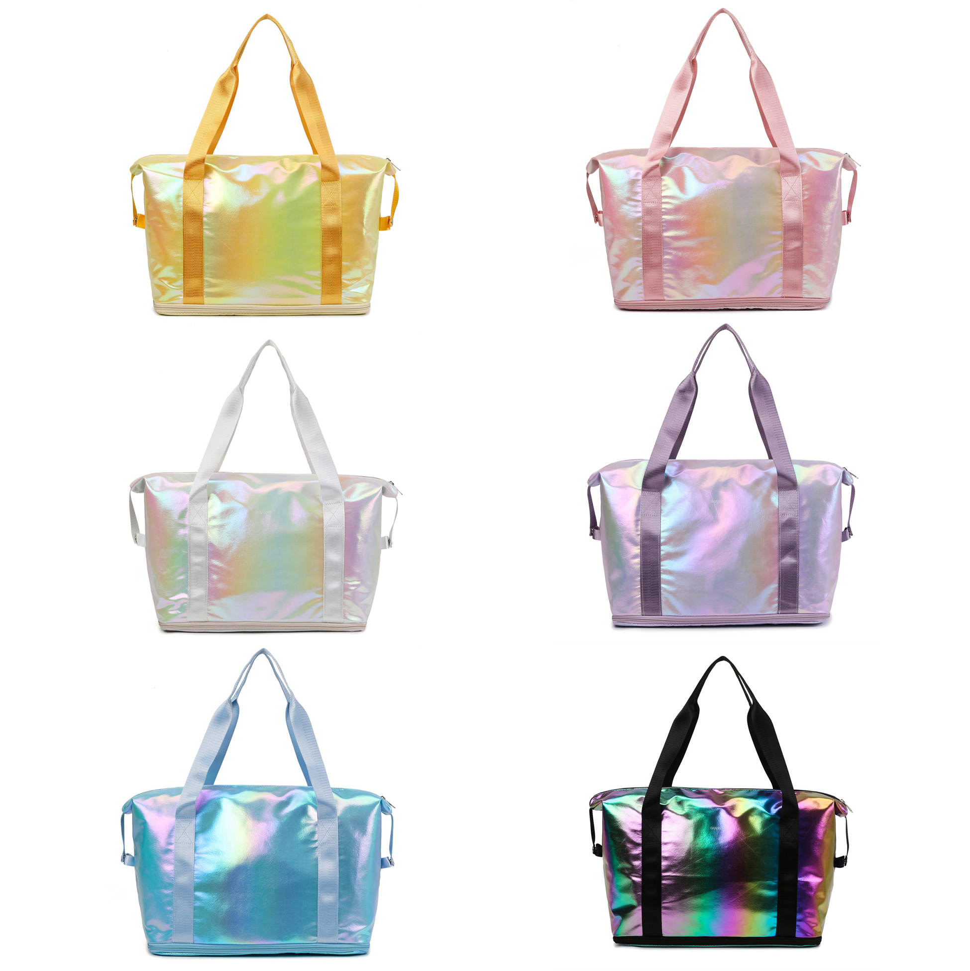 Holographic Gym Tote Bag, 41L Waterproof Iridescent Sports Travel Duffle Bag