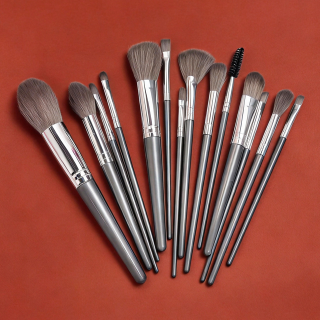 14-Piece Gunmetal Gray Makeup Brush Set