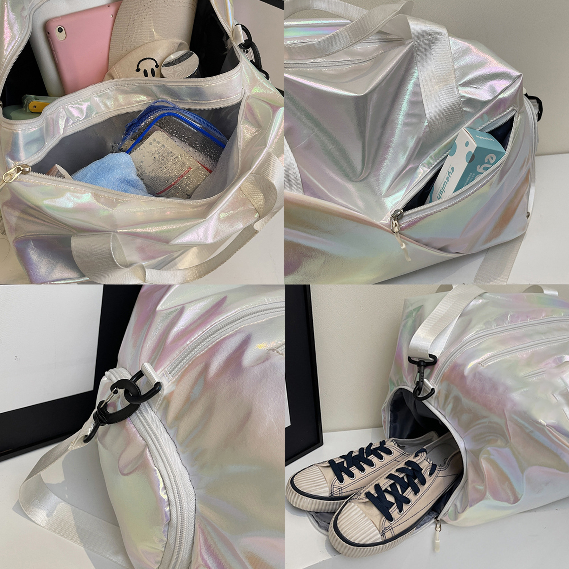 Holographic Gym Duffle Bag Shiny Iridescent Sports Travel Weekender Bag