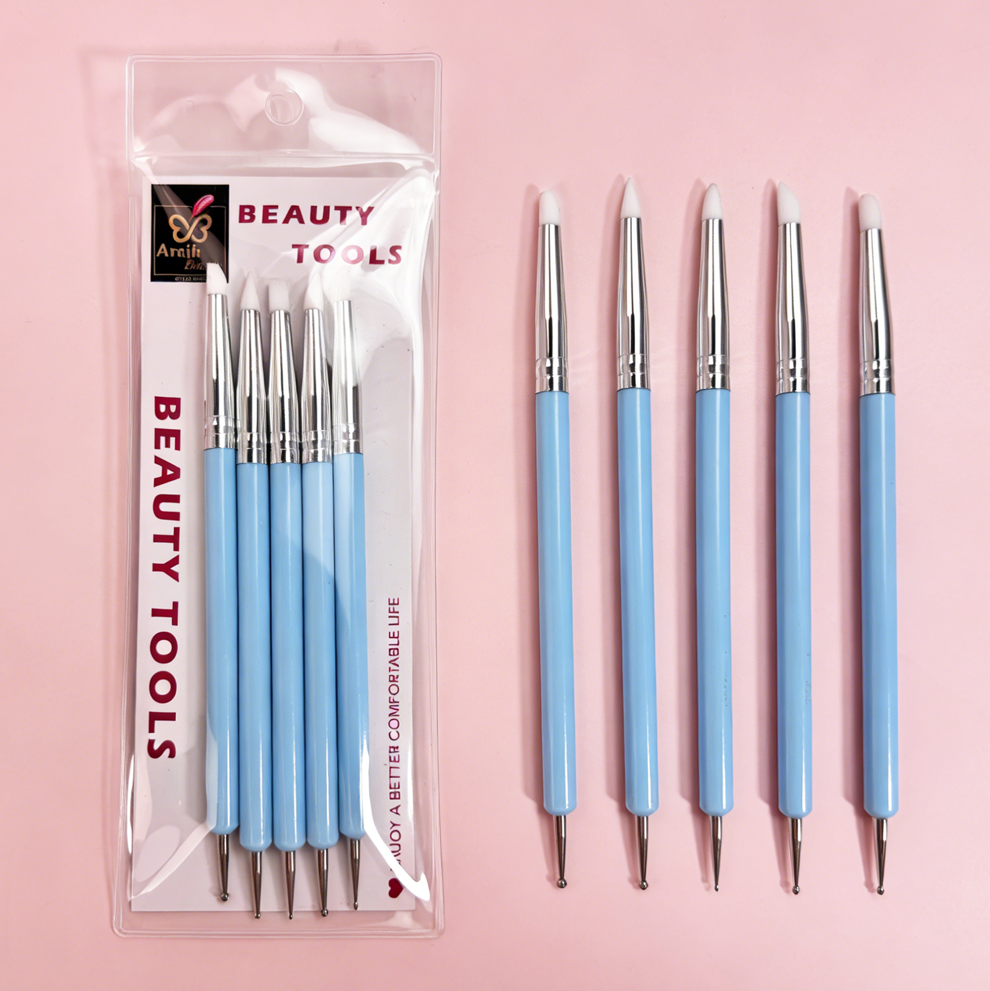 5 Pcs Dual-Ended Silicone Nail Art Brush Set