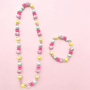 Kids Butterfly Beaded Necklace And Bracelet Set