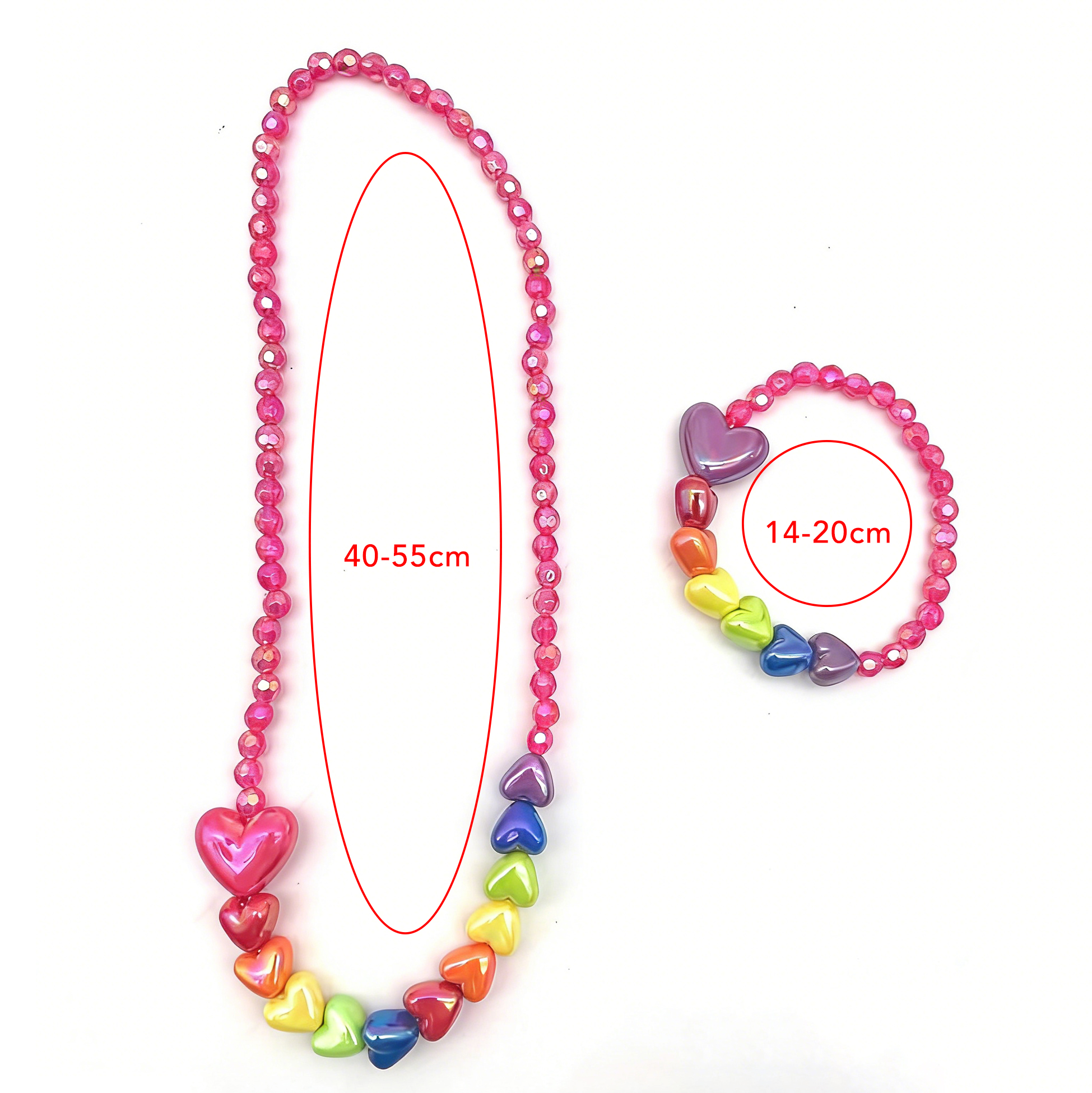 Kids Heart Beaded Necklace And Bracelet Set