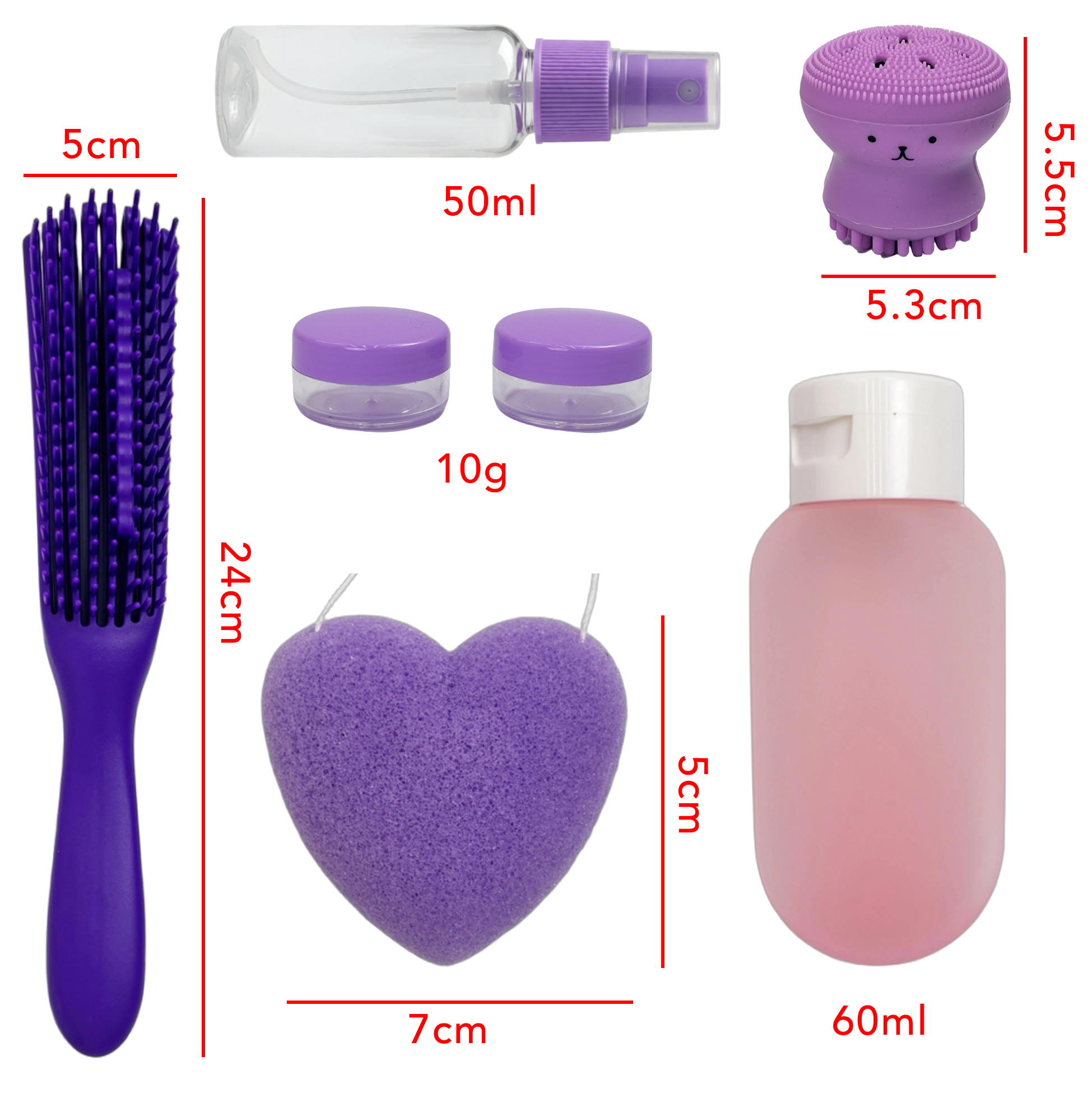 Set of 7 Purple Travel Beauty Set
