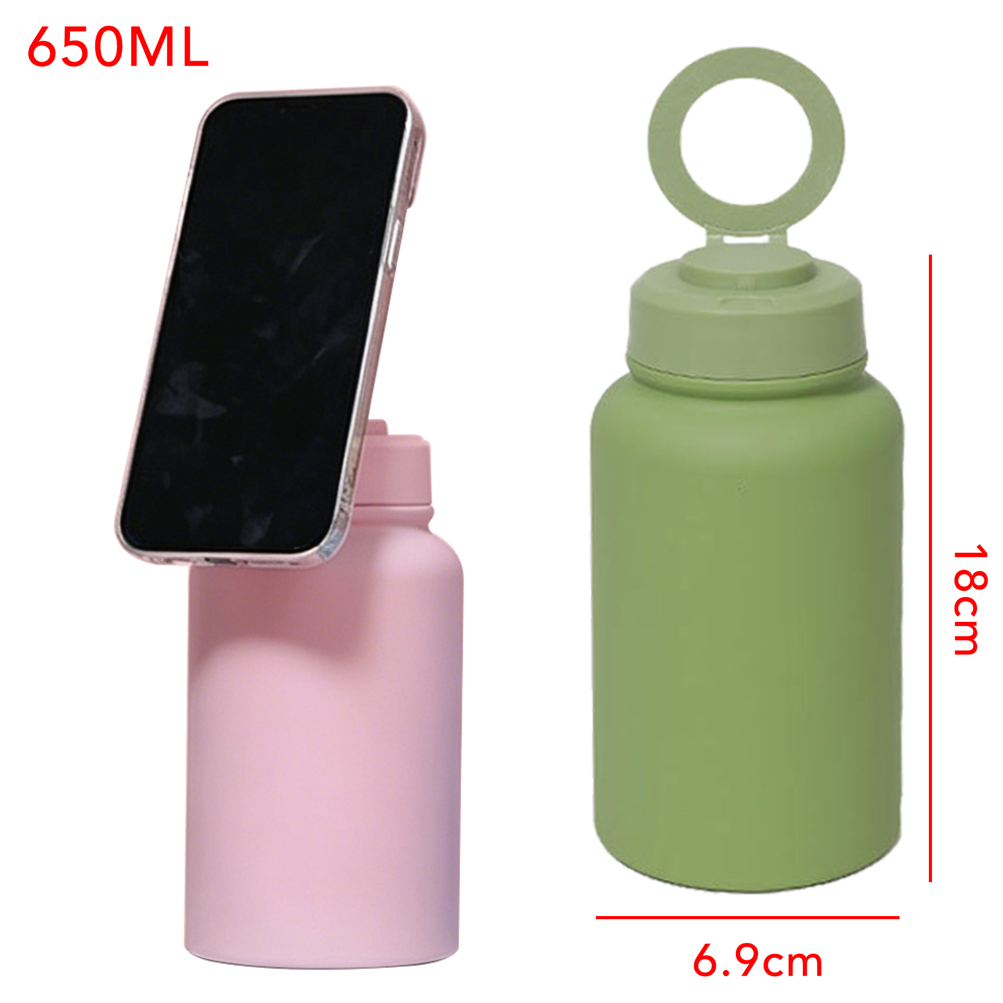 650ML Insulated Stainless Steel Water Bottle with Magnetic Phone Holder Lid