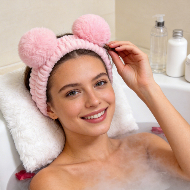 Pink Pom-pom Spa Headband