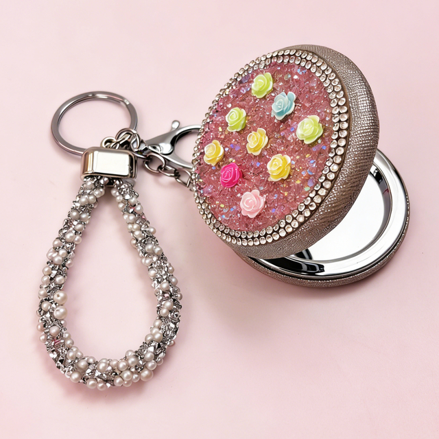3D Floral Rhinestone Compact Mirror