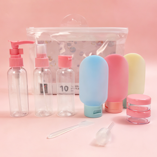 10 PCS Leak-Proof Toiletry Kit Pink Travel Bottles Set