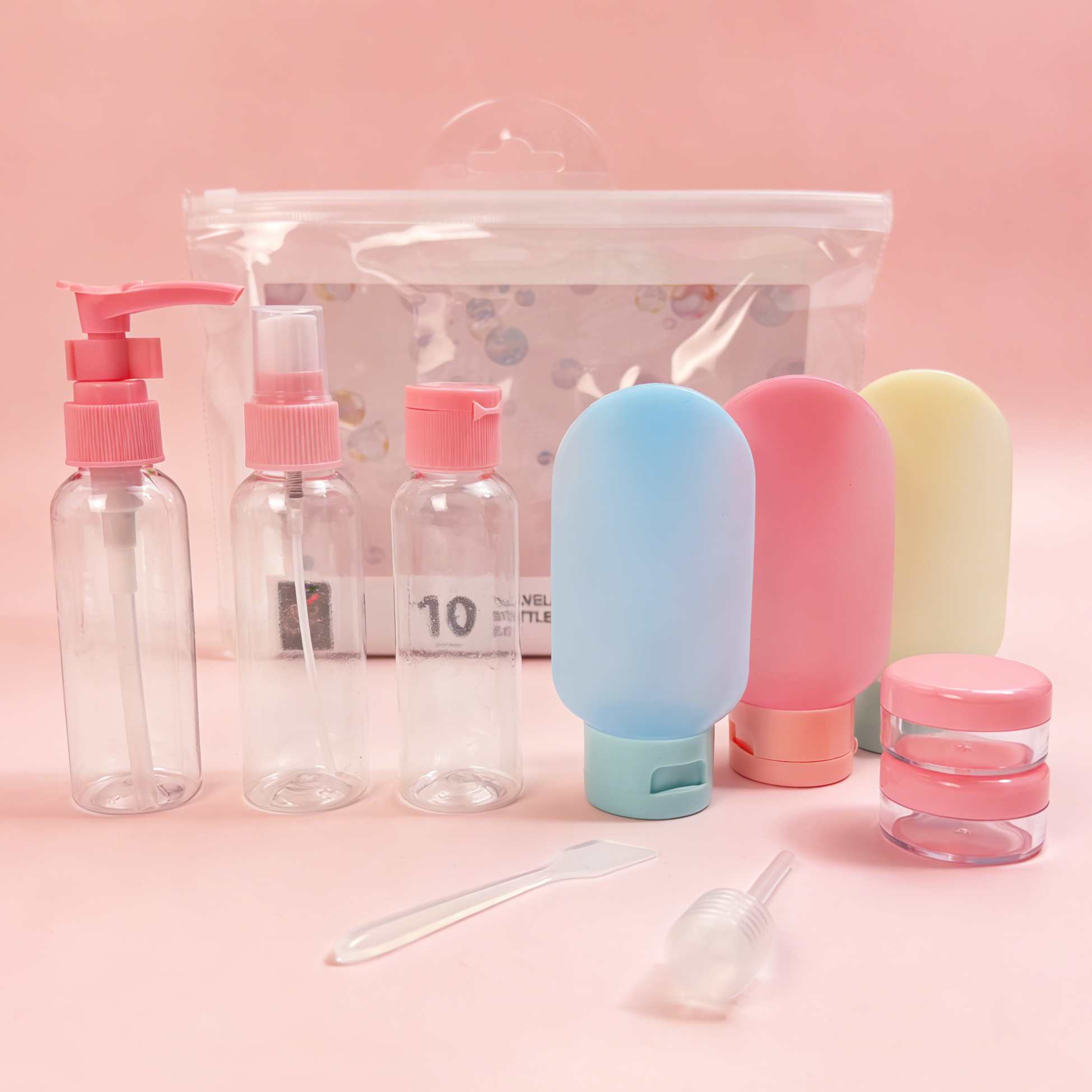 10 PCS Leak-Proof Toiletry Kit Pink Travel Bottles Set