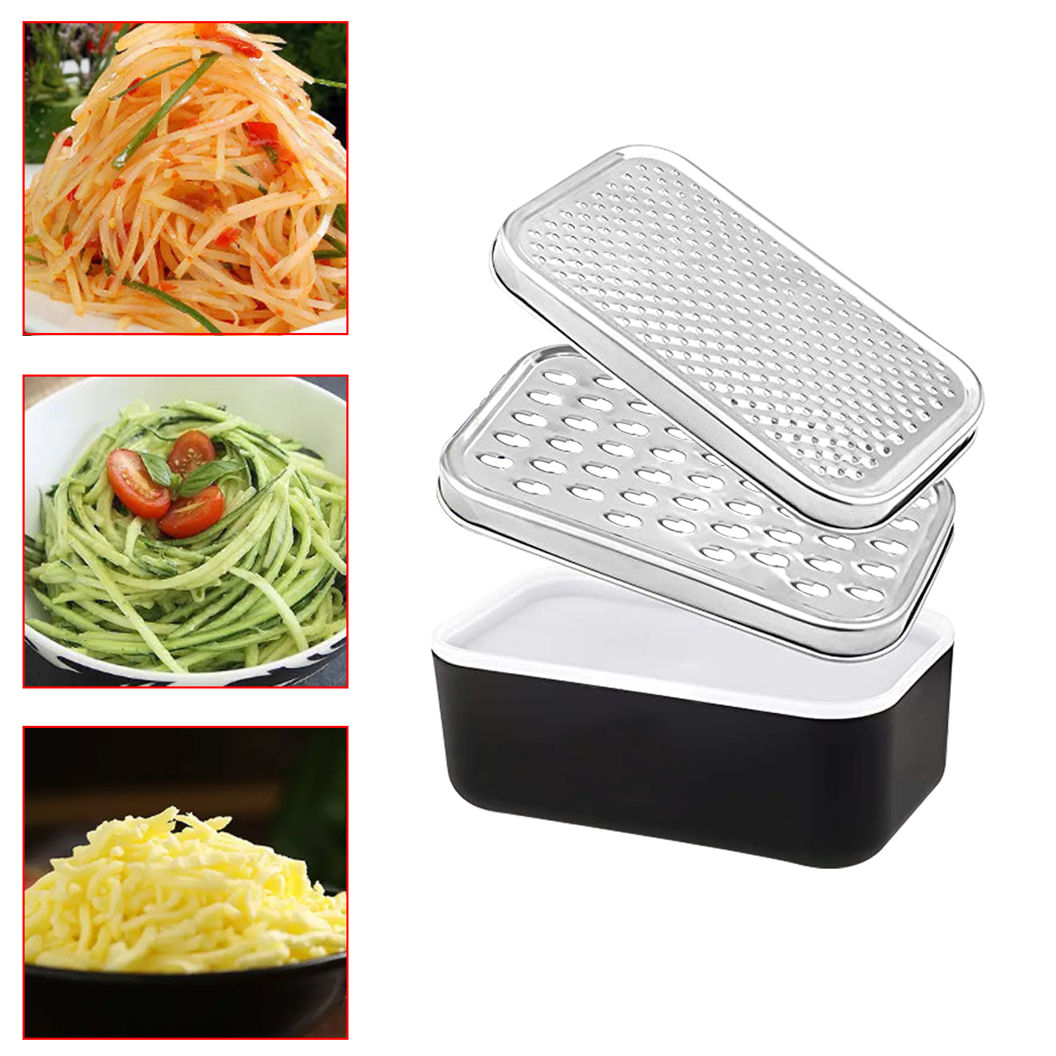Double-sided Cheese Grater Portable Ginger Garlic Shredder With Food Saver Container Stainless Steel Rectangle Box And Graters