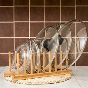 Bamboo Dish Rack Plates Holder Kitchen Organizer Pot Lid Rack Spoon Holder Pot Lid Shelf Cooking Dish Rack Pan Cover