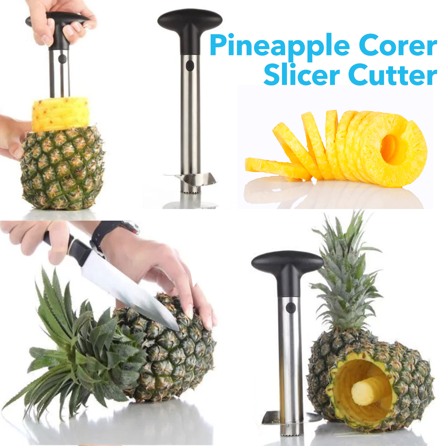 Pineapple Corer Slicer Cutter Stainless Steel, Fruit Pineapple Corer Slicer Cutter Peeler, Stainless Steel Kitchen Tools, Kitchen Easy Fruit Cutter Gadget 