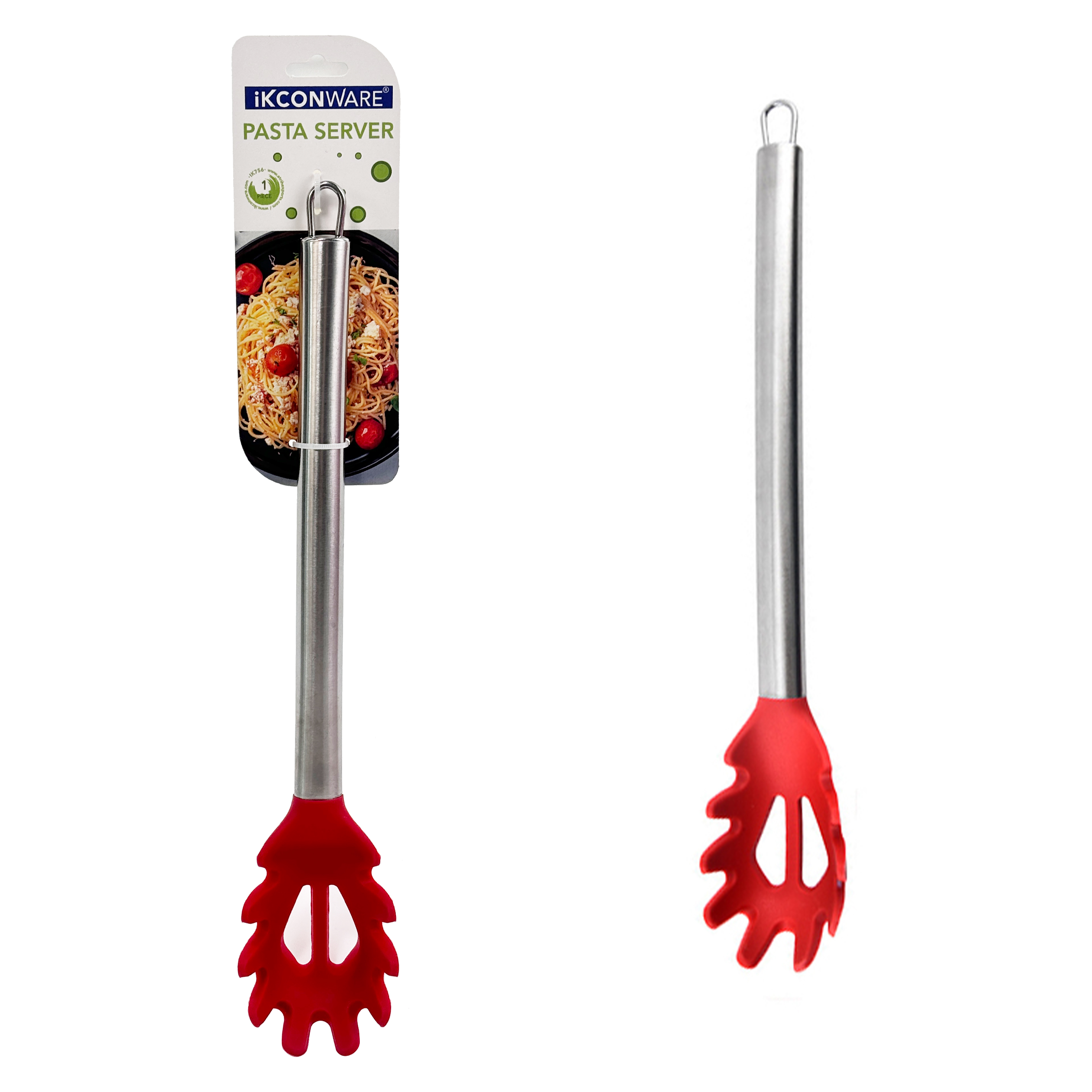 Premium Stainless Steel Handle Red Silicone Pasta Server