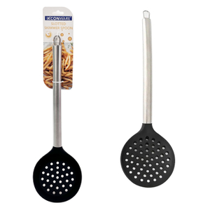 Premium Stainless Steel Handle Black Silicone Slotted Skimmer Spoon