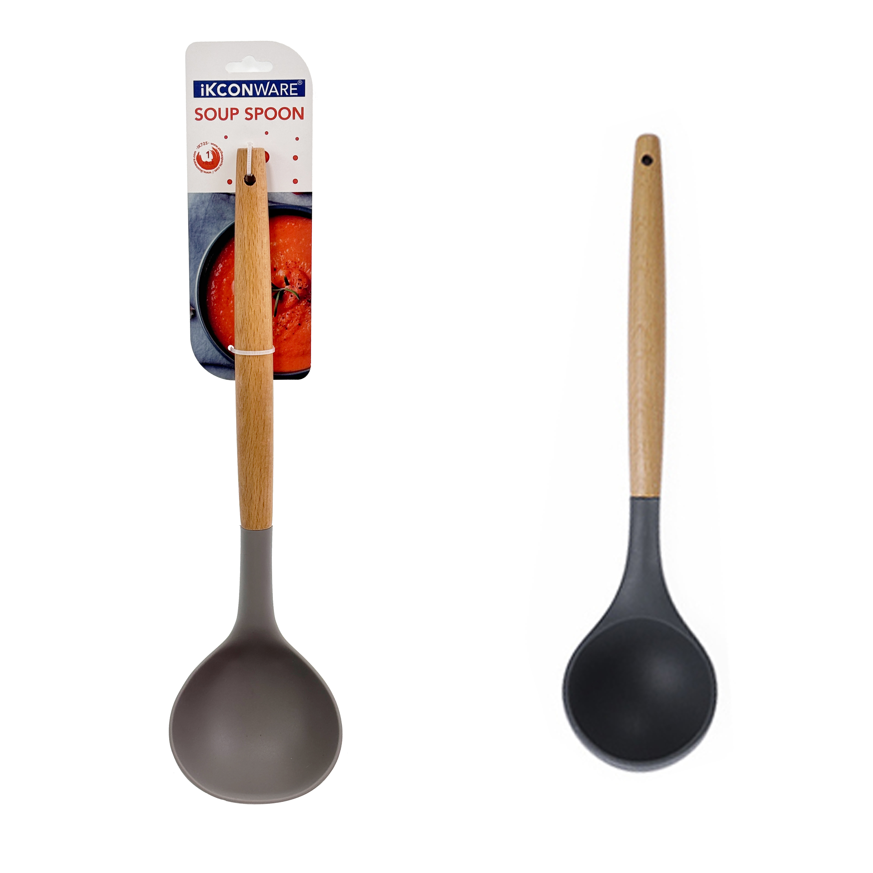 Wooden Handle Silicone Soup Spoon