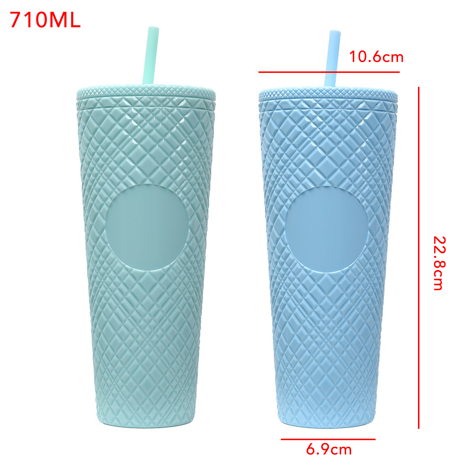710ML Diamond Embossed Plastic Tumbler with Straw