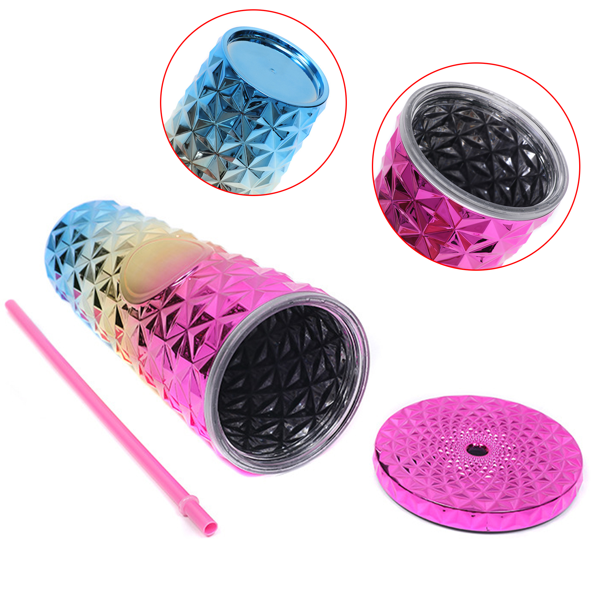 710ML Metallic Diamond Textured Tumbler with Straw