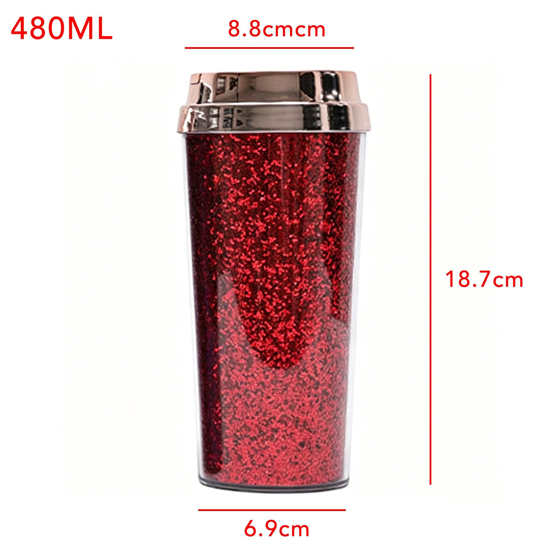 480ML Glitter Double Wall Plastic Tumbler with Flip Lid
