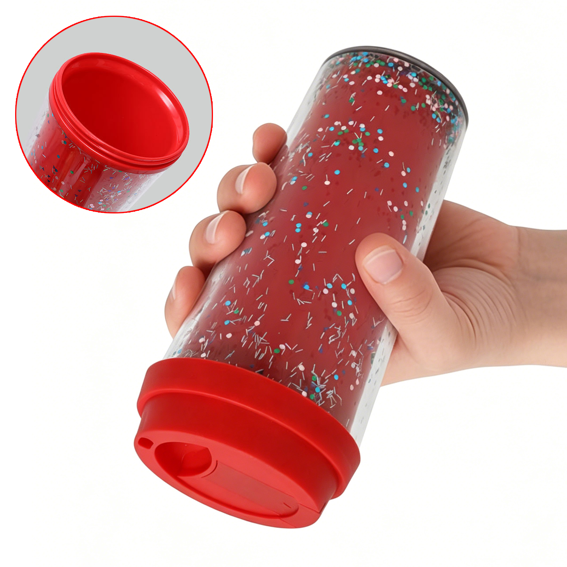480ML Double Wall Glitter Plastic Tumbler with Flip Lid