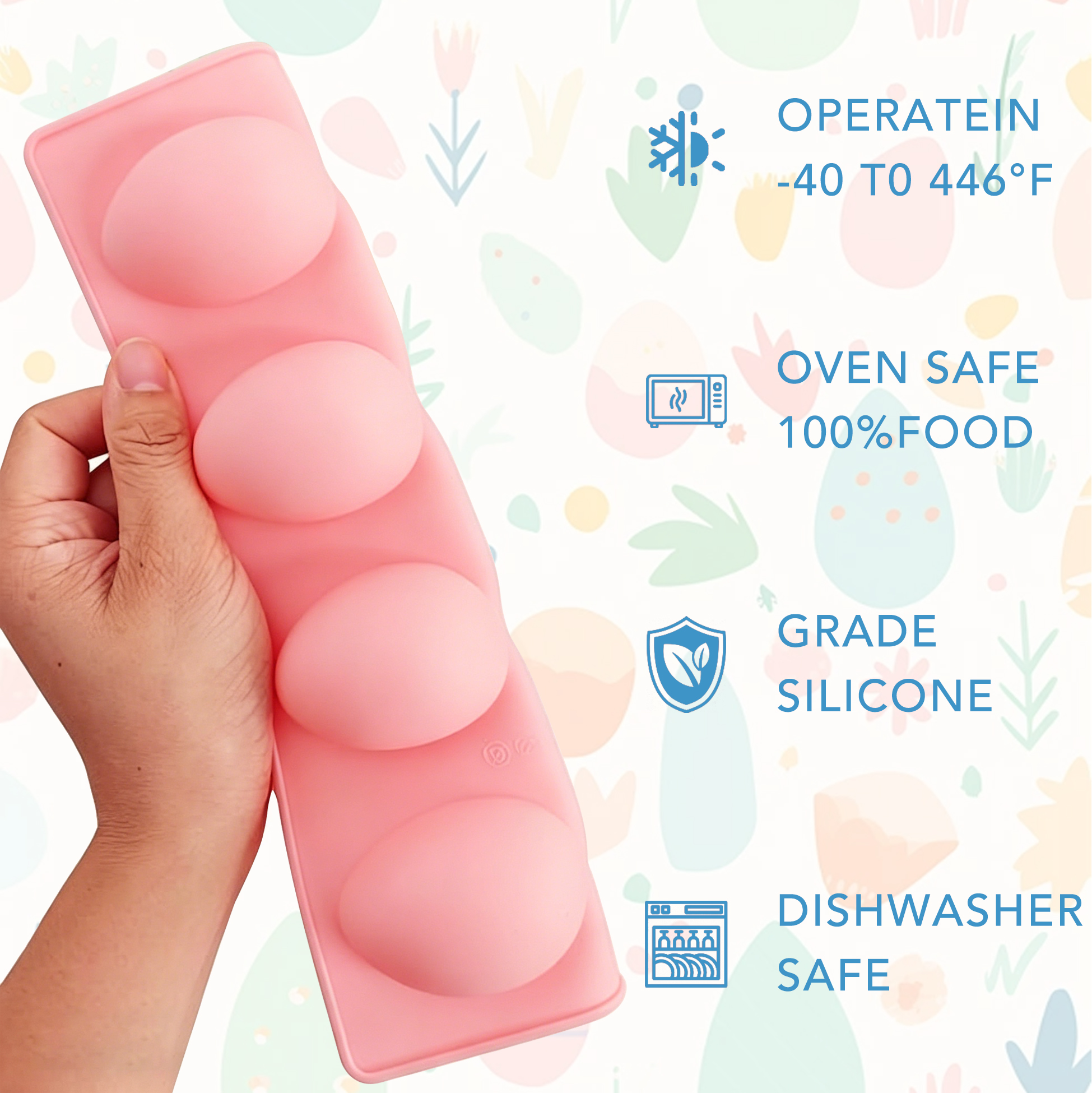 8 Cavity Easter Egg Silicone Mold, Non-Stick Food Grade Silicone Mold