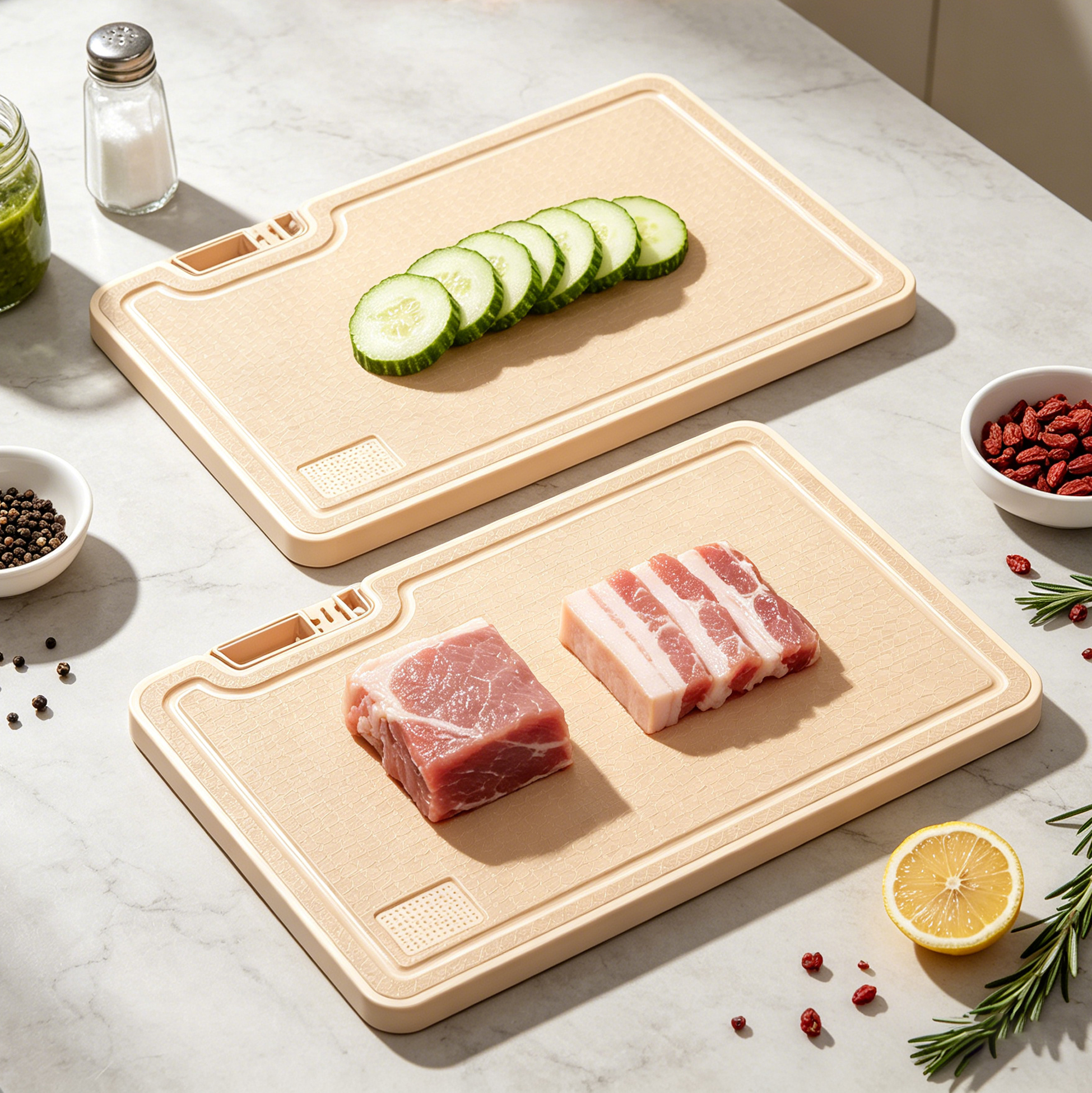 Non-Slip Plastic Cutting Board with Built-In Knife Sharpener & Garlic Grater