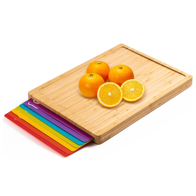 Bamboo Cutting Board with 8 Color-Coded Mats