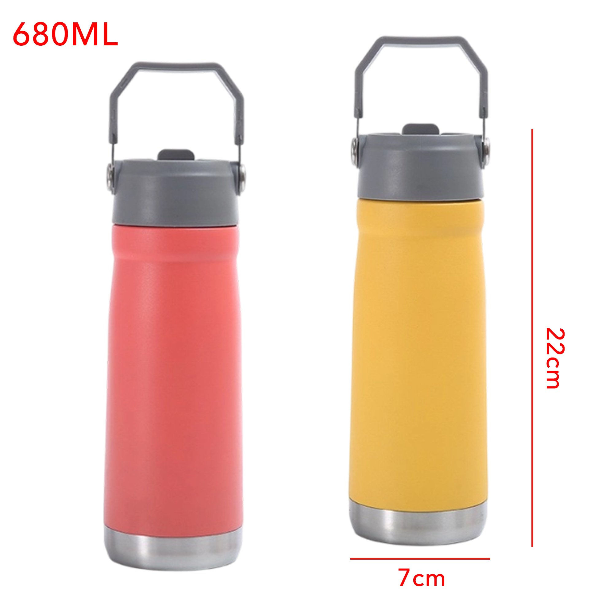 680ML Stainless Steel Vacuum Insulated Water Bottle with Handle & Straw Lid