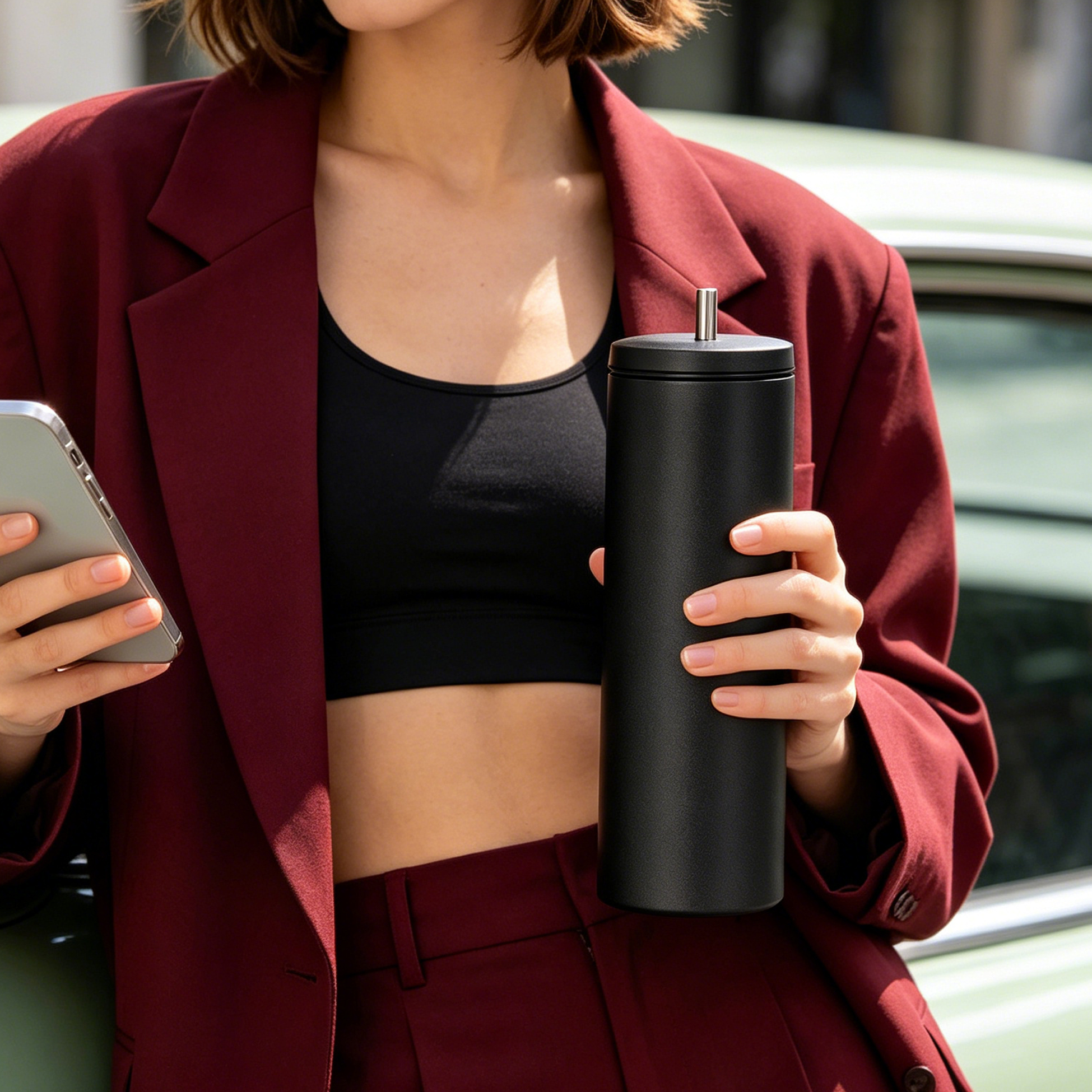 600ML Stainless Steel Vacuum Insulated Tumbler with Built-in Metal Straw