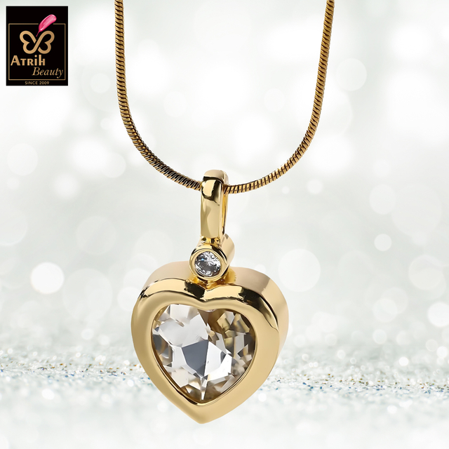 Golden Heart Shaped Pendant Necklace with Crystal Embellishment