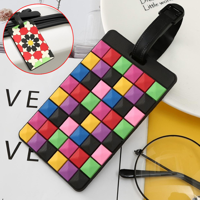 Colorful Patterned Luggage Tags with Black Strap