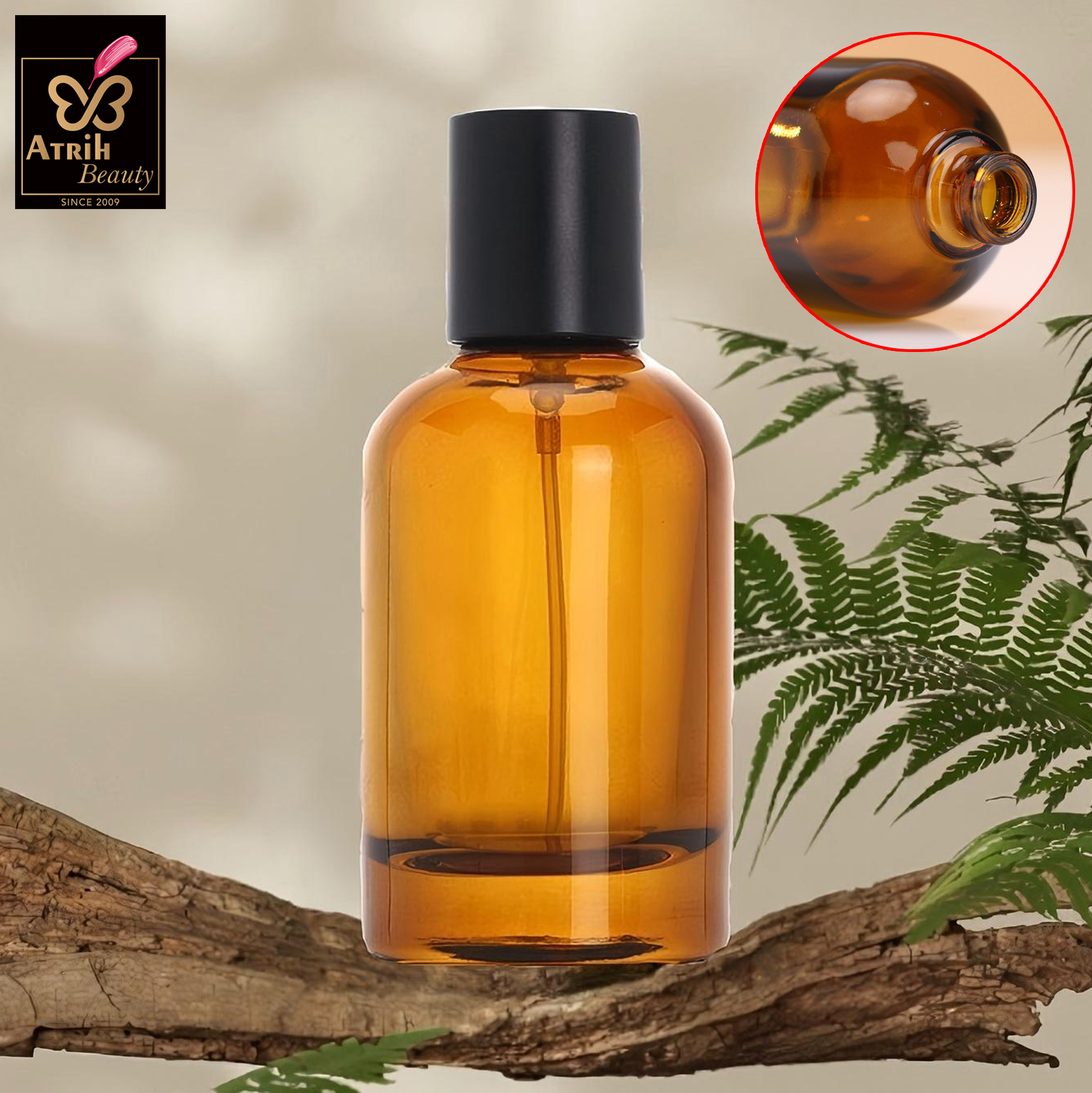 50ml Amber Glass Perfume Bottle with Black Cap