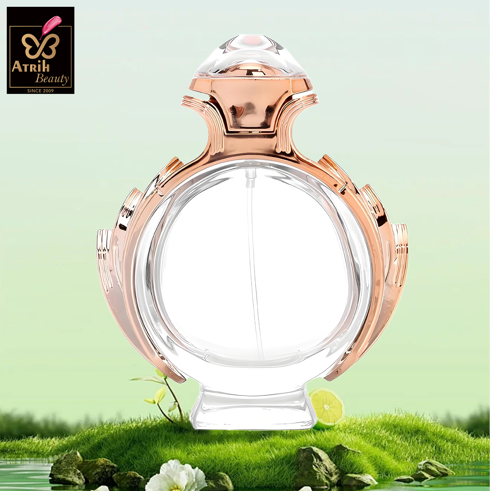 80ml Rose Gold Trimmed Round Glass Perfume Bottle