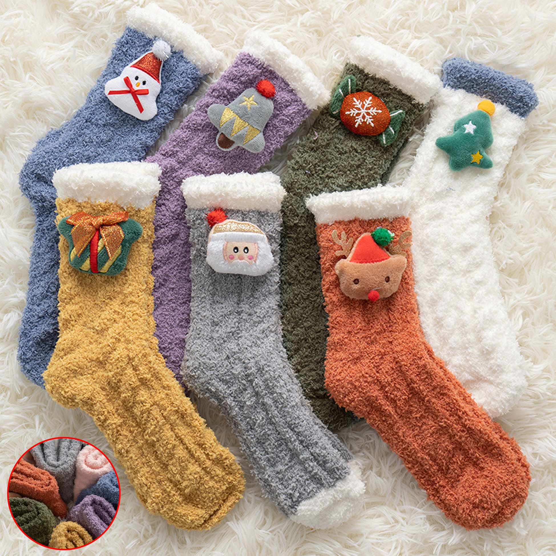 Christmas Fluffy Socks with Decorations