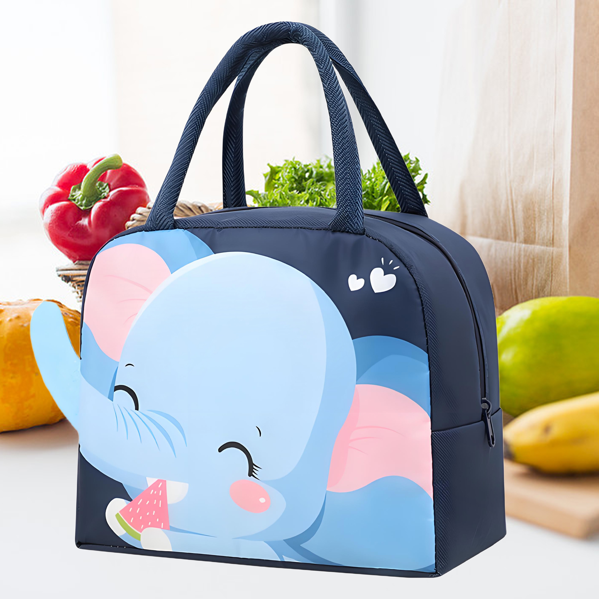 Navy Blue Elephant Themed Kids Lunch Bag