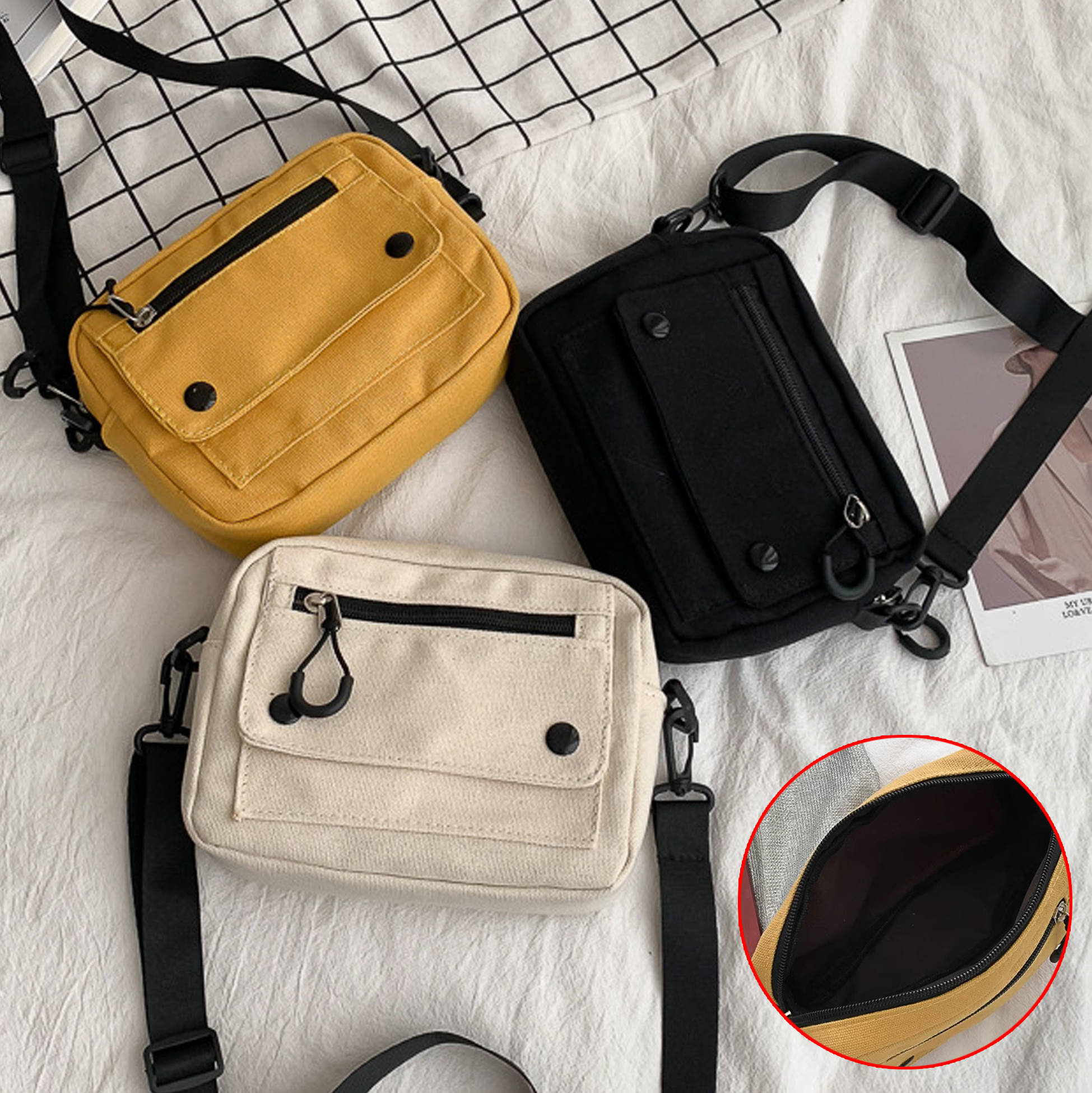 Yellow Canvas Crossbody Bag with Front Pocket