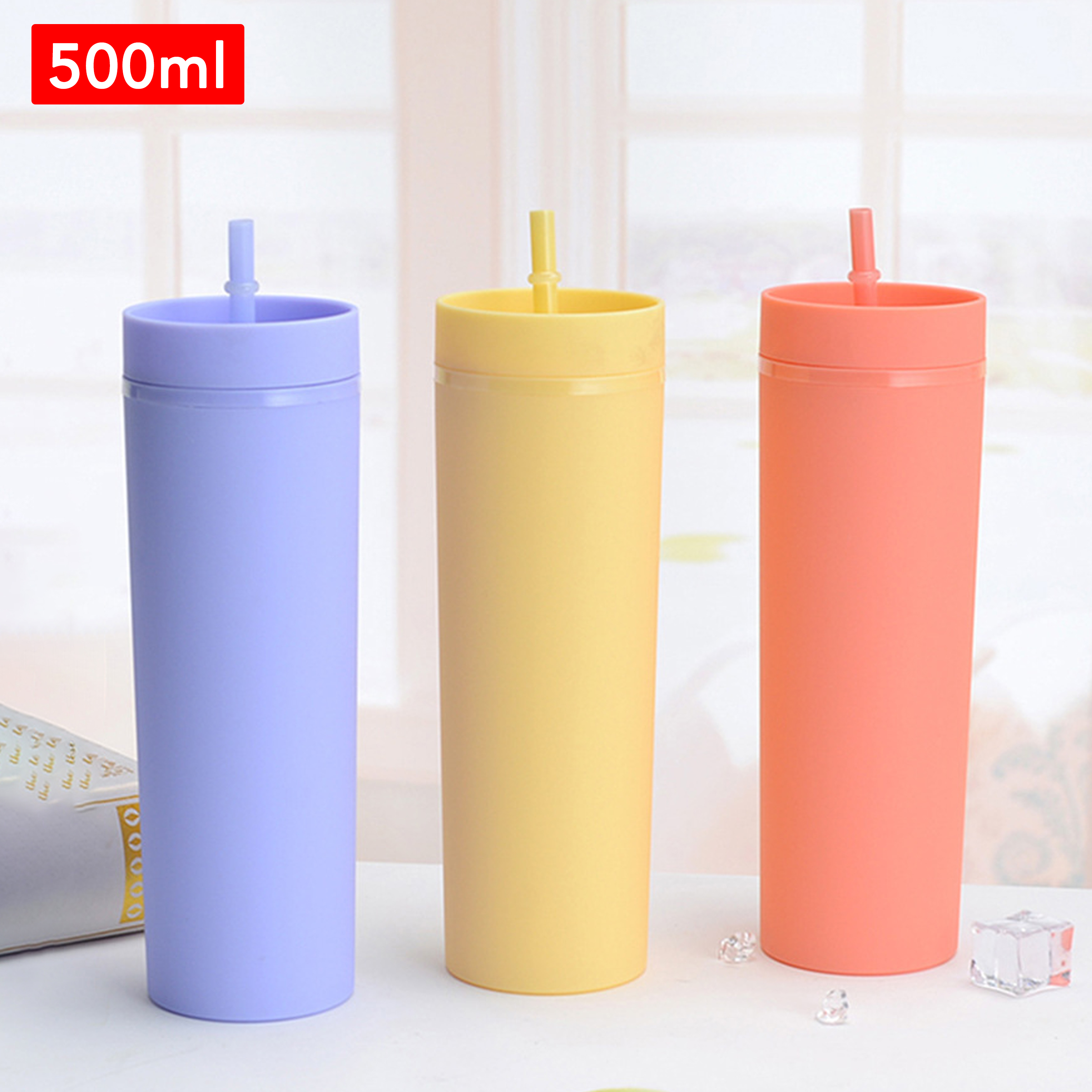 Lavender - Colored Insulated Plastic Tumbler with Straw