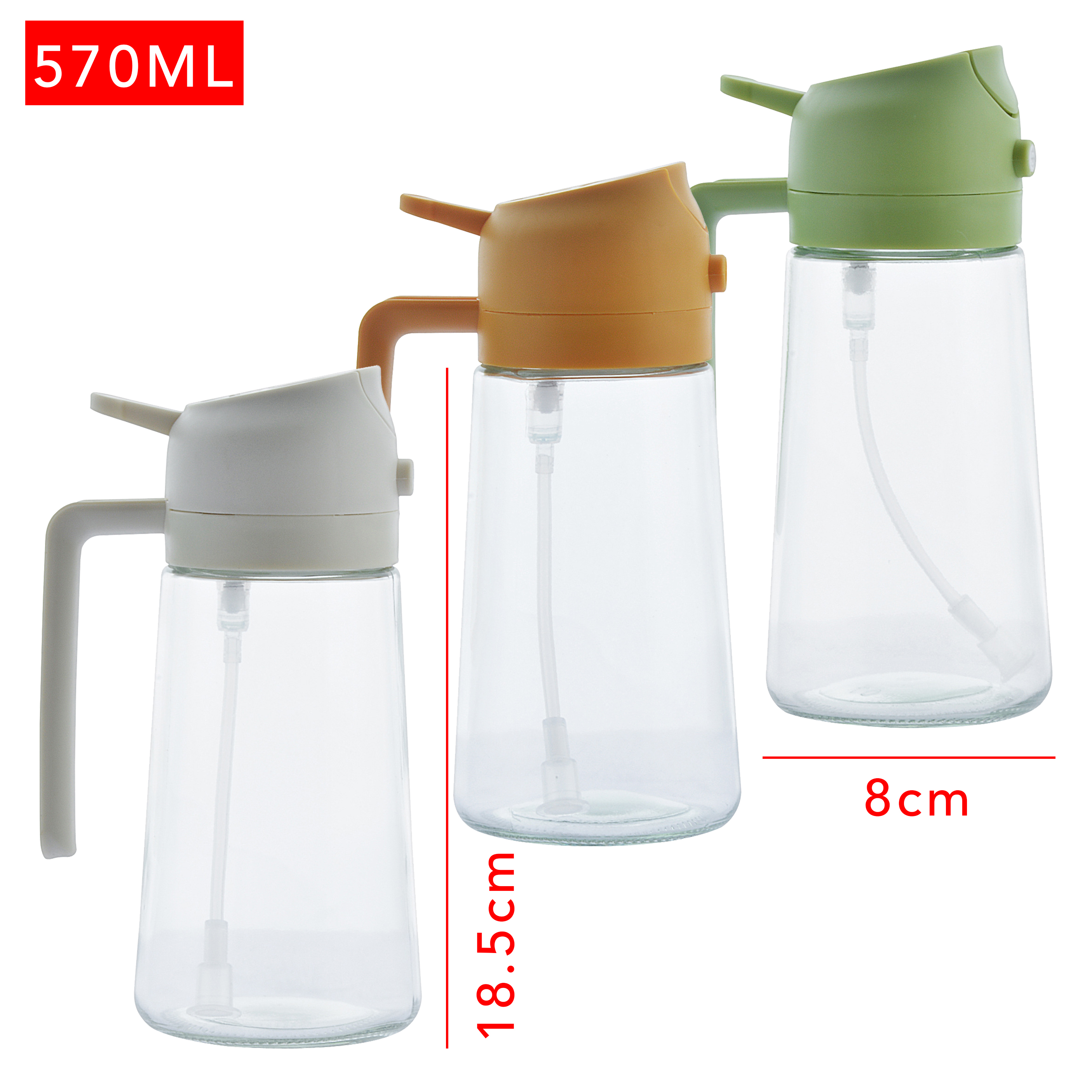 Glass Oil Dispenser Bottle with Green Plastic Lid And Spout