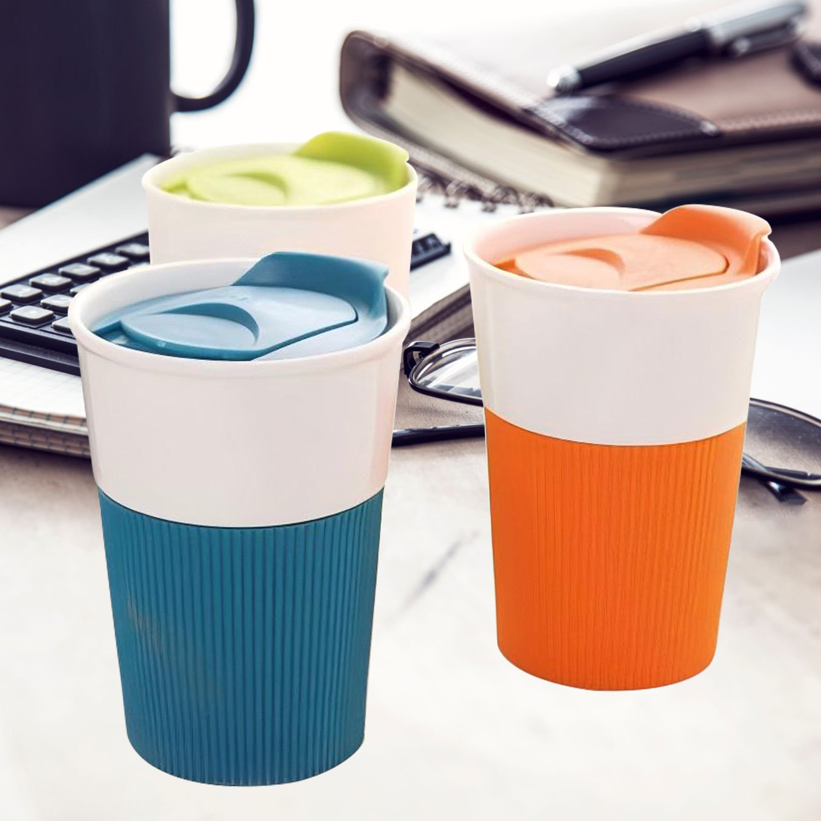 Insulated Travel Coffee Cup with Slider Lid Silicone Sleeve