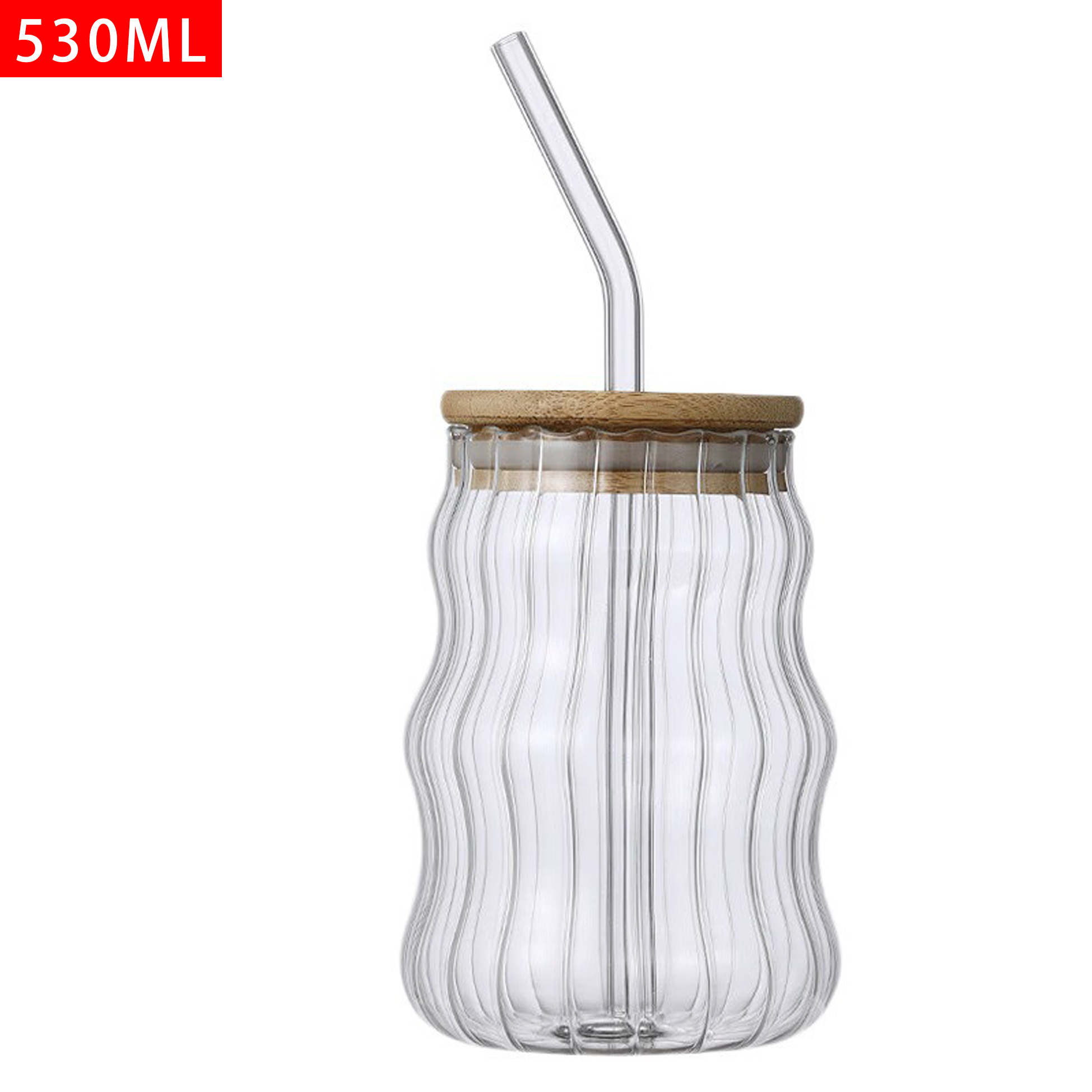 Wave - Design Glass Tumbler with Bamboo Lid and Straw