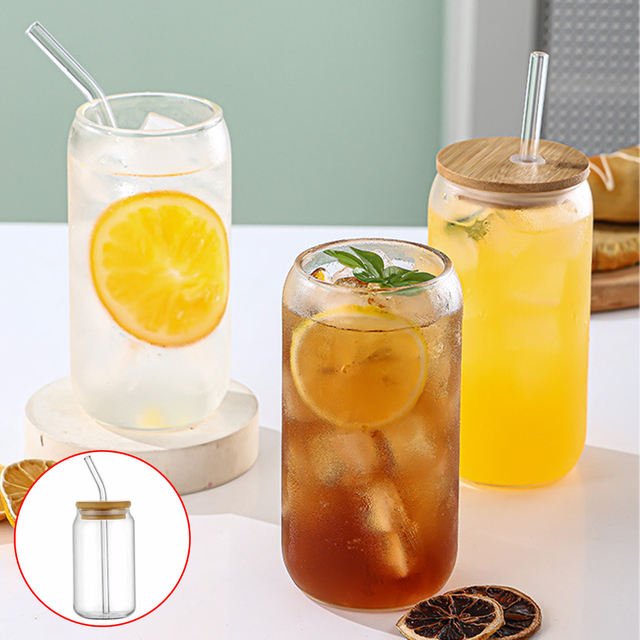 500ML Glass Drinking Cup with Bamboo Lid and Straw