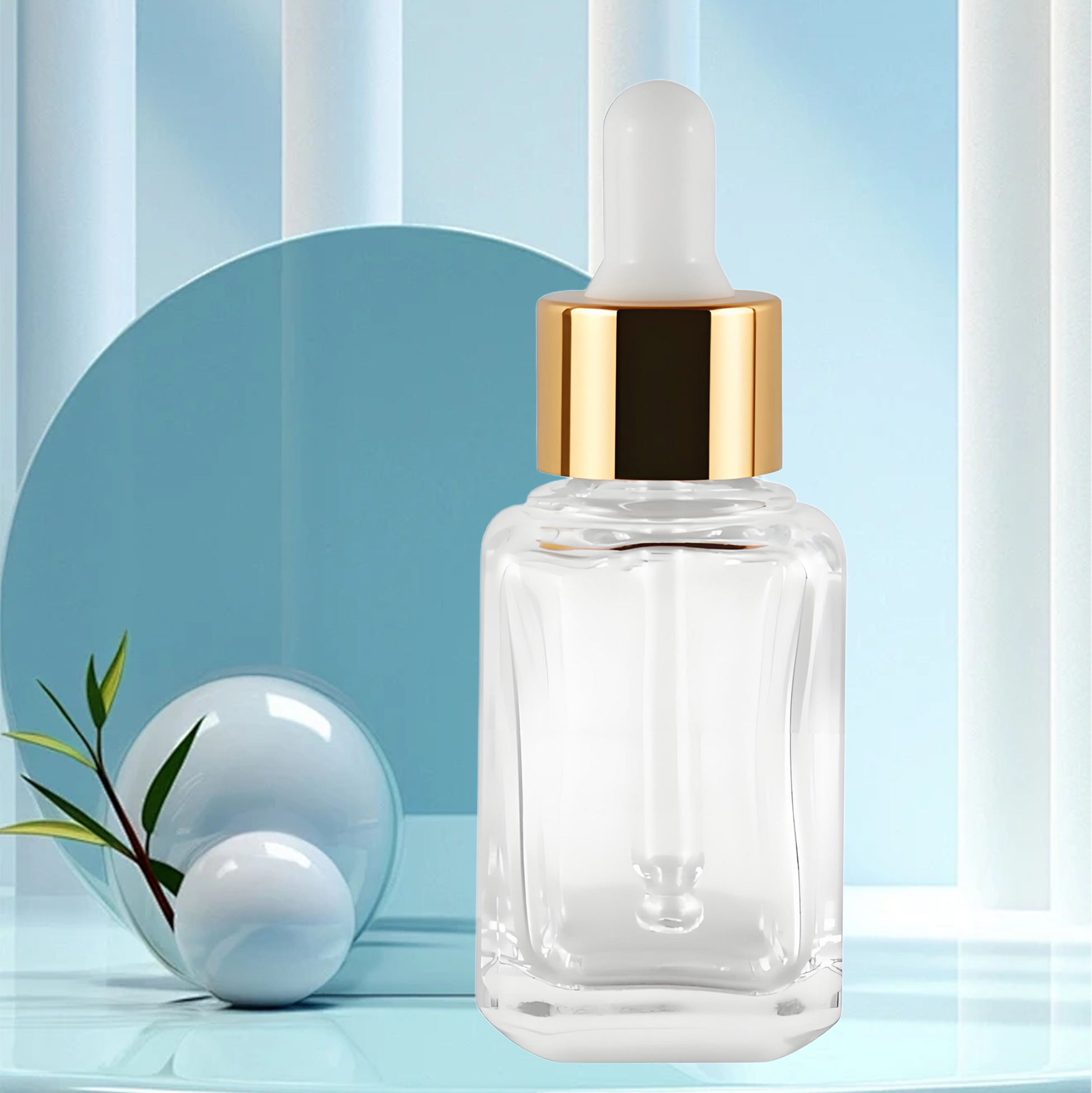 Clear Glass Dropper Bottle with Gold 
