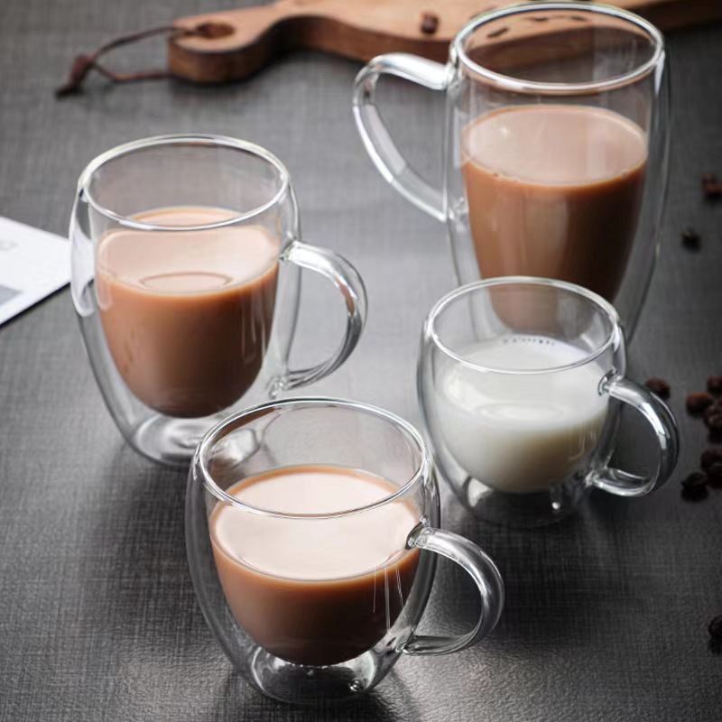 Double Wall Clear Glass Coffee Mug With Handle